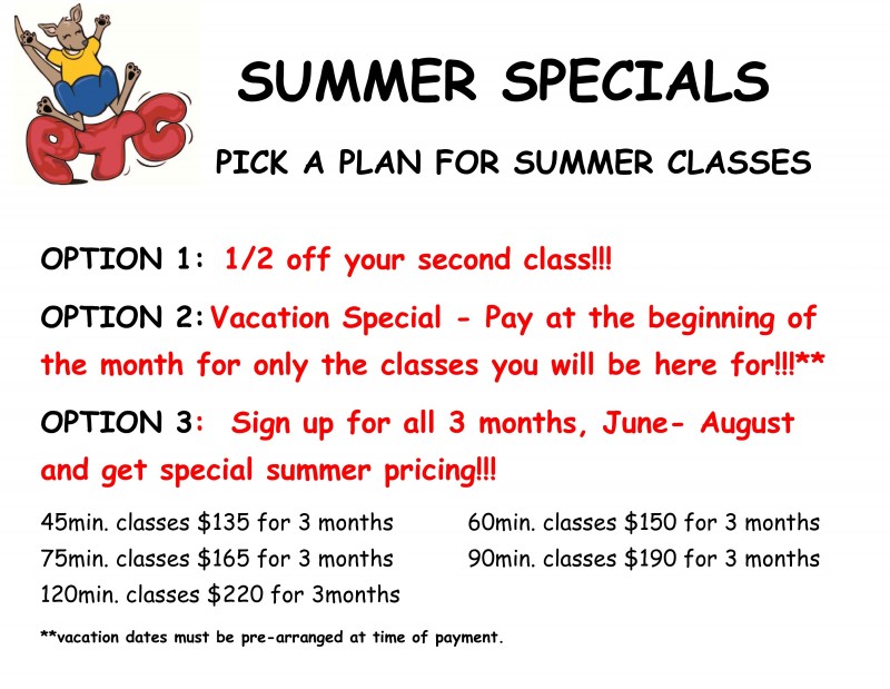 view our Summer Class Specials here